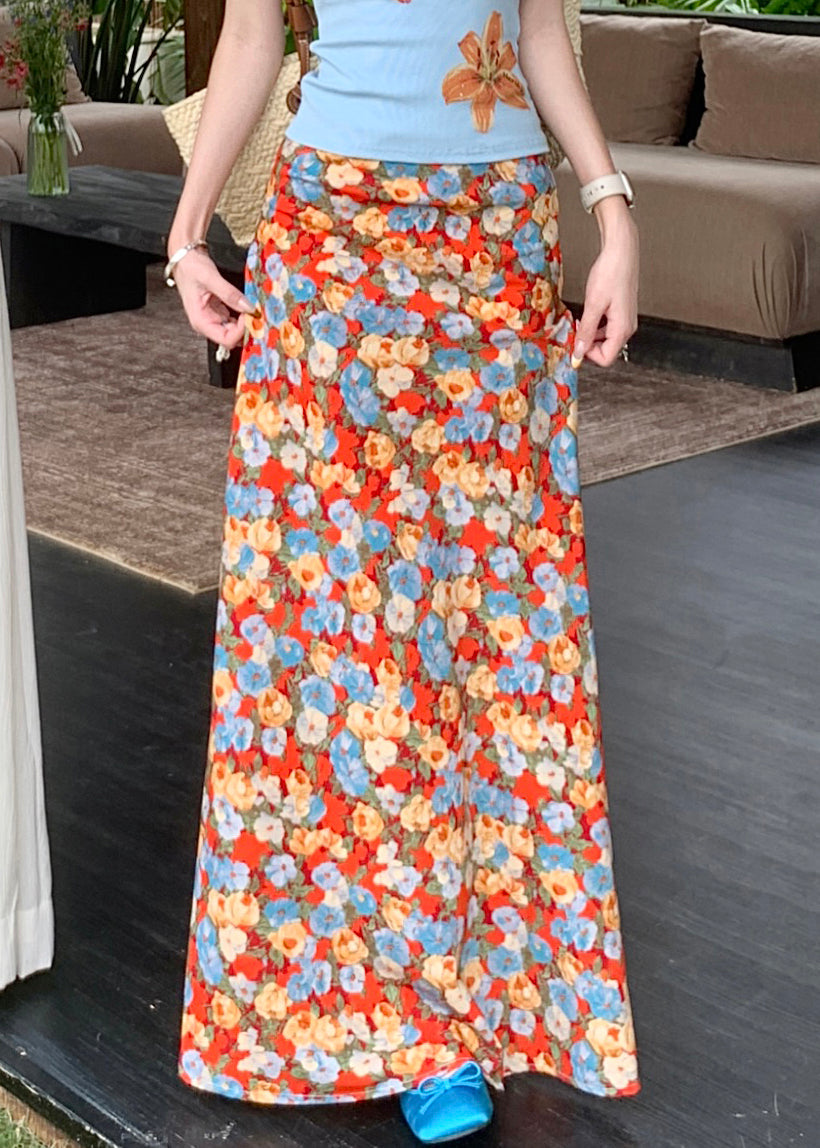 Novelty Orange Print High Waist Cotton Skirts Summer