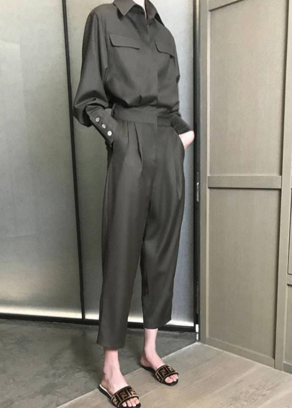 Novelty Peter Pan Collar Tunic Jumpsuit Spring