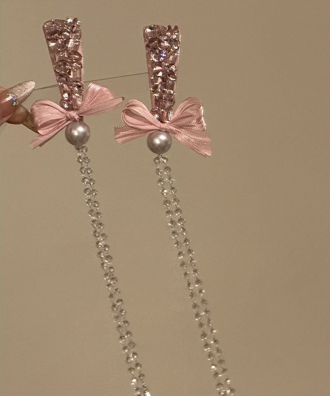 Novelty Pink Alloy Bow Zircon Tassel A Pair Hairpin