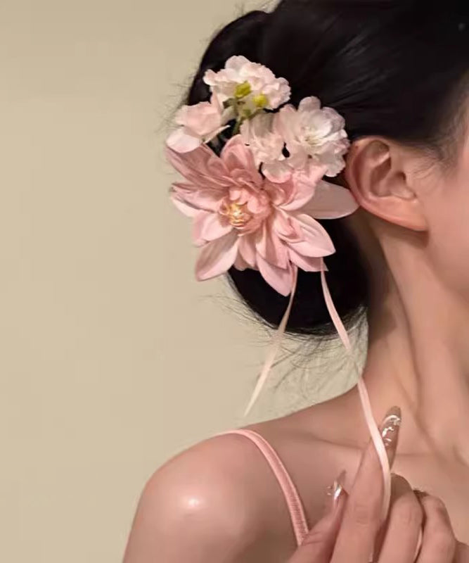 Novelty Pink Alloy Floral Ribbon Hairpin