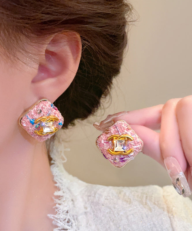 Novelty Pink Alloy Zircon Graphic Square Stud Earrings