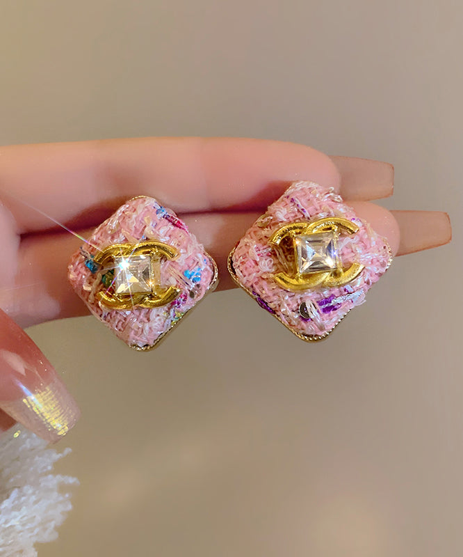 Novelty Pink Alloy Zircon Graphic Square Stud Earrings
