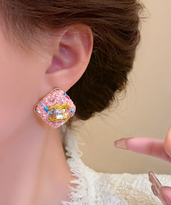 Novelty Pink Alloy Zircon Graphic Square Stud Earrings