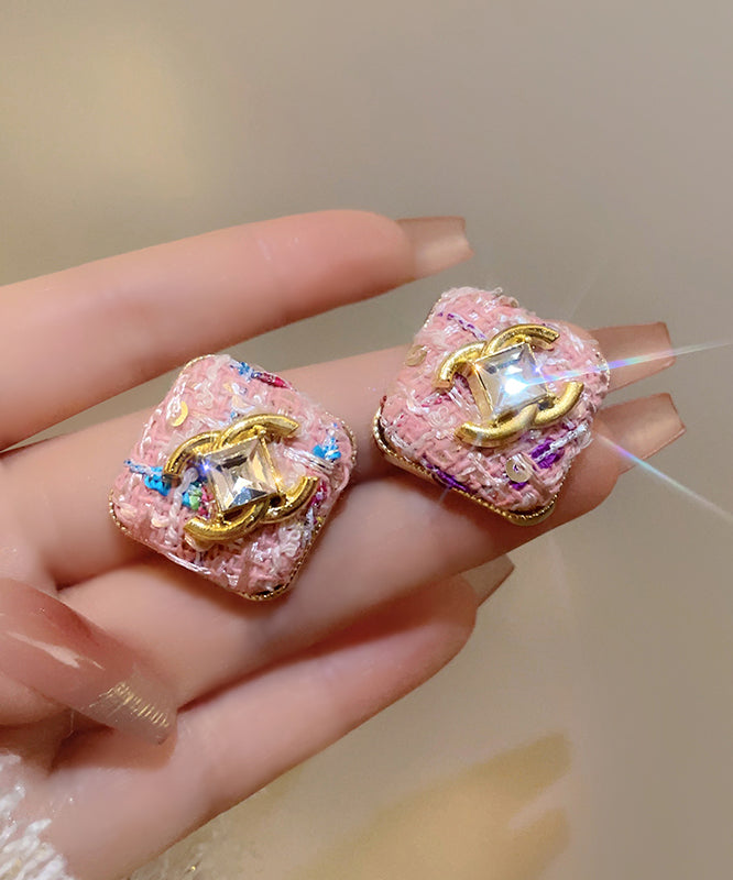 Novelty Pink Alloy Zircon Graphic Square Stud Earrings
