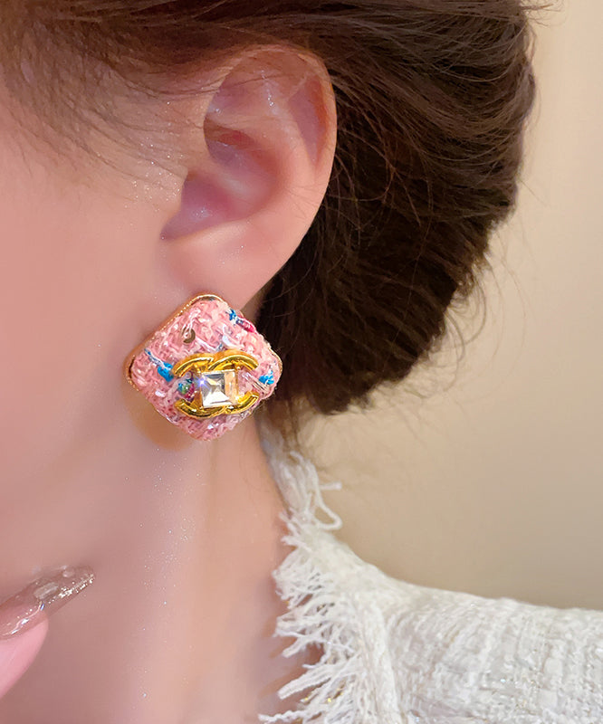 Novelty Pink Alloy Zircon Graphic Square Stud Earrings