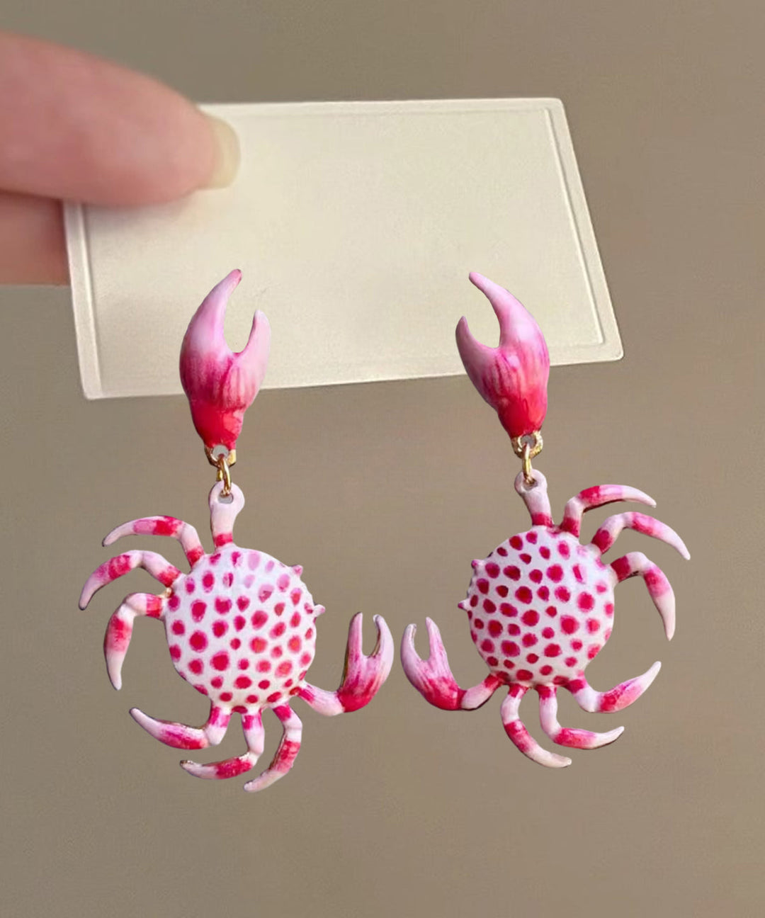 Novelty Pink Copper Overgild Crab Drop Earrings