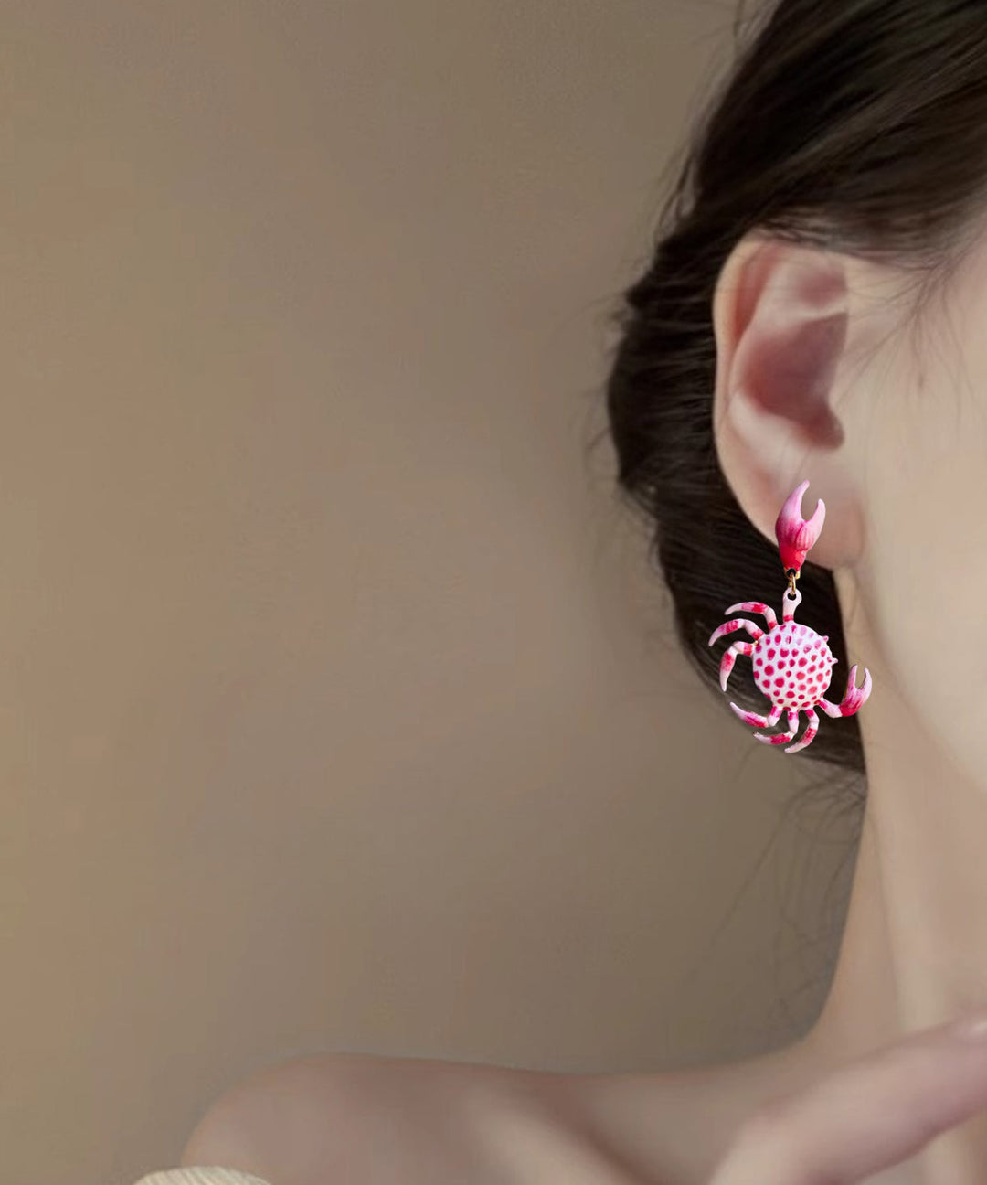 Novelty Pink Copper Overgild Crab Drop Earrings