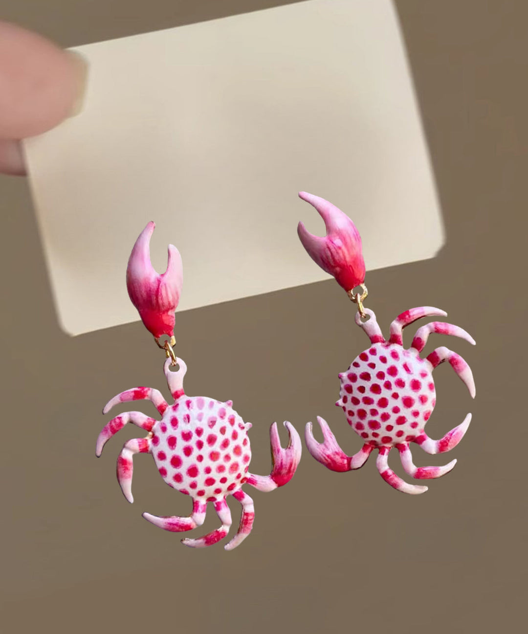 Novelty Pink Copper Overgild Crab Drop Earrings