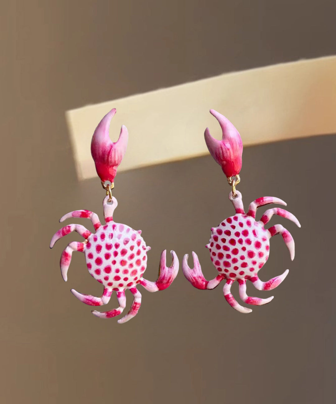 Novelty Pink Copper Overgild Crab Drop Earrings