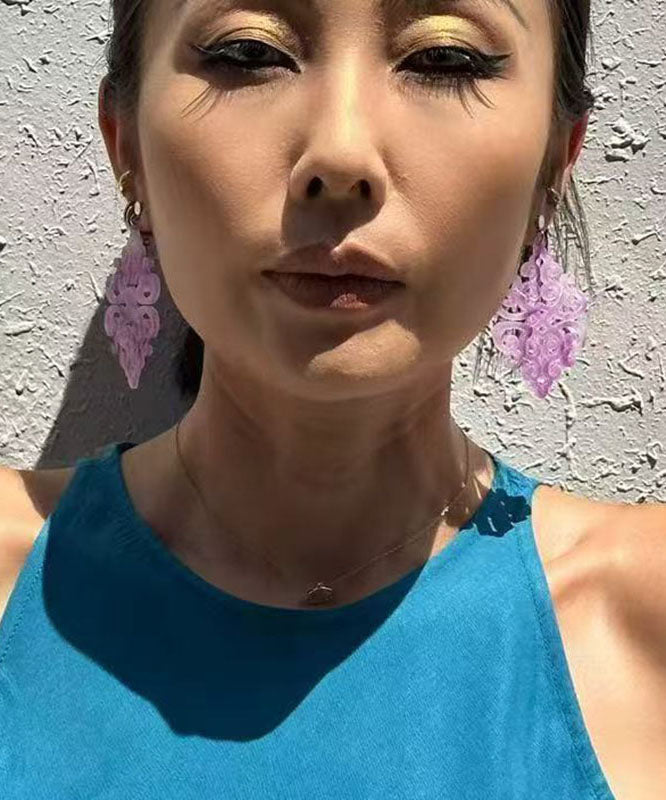 Novelty Purple Acrylic Hollow Out Cloud Drop Earrings
