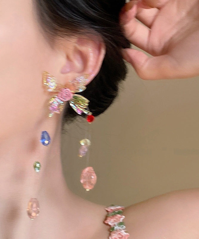 Novelty Rainbow Copper Beads Floral Tassel Drop Earrings