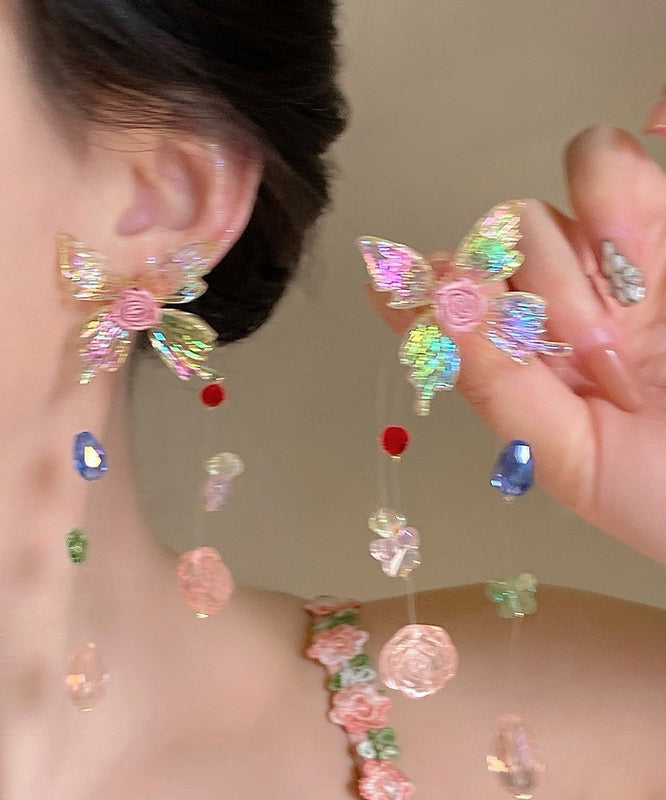 Novelty Rainbow Copper Beads Floral Tassel Drop Earrings