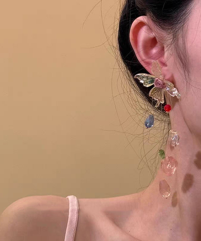 Novelty Rainbow Copper Beads Floral Tassel Drop Earrings