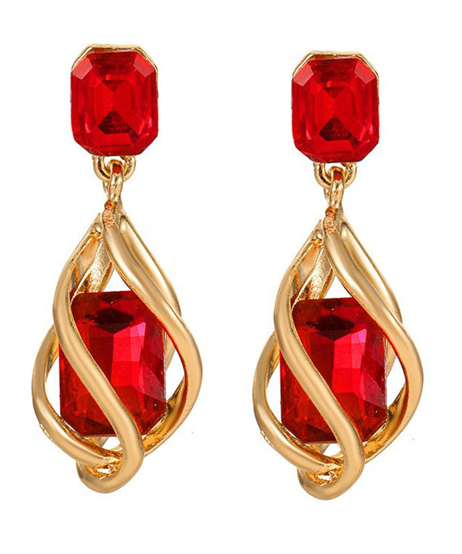 Novelty Red Alloy Zircon Gem Stone Water Drop Drop Earrings