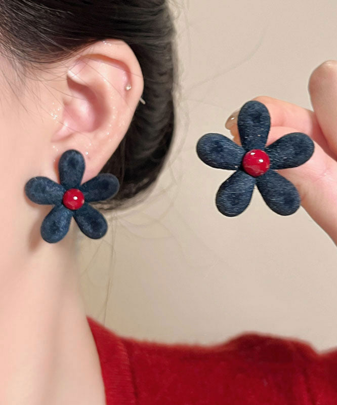 Novelty Red Copper Alloy Flocking Floral Stud Earrings