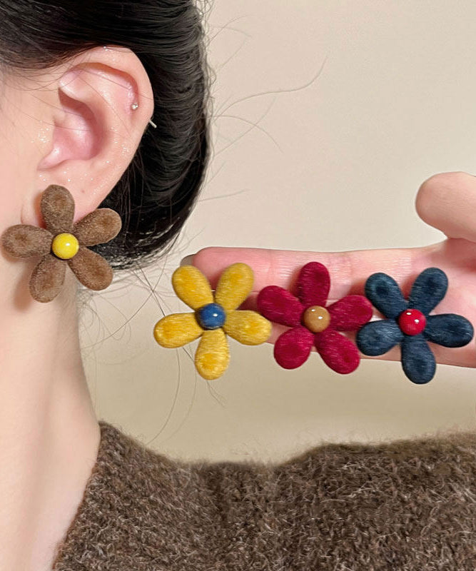 Novelty Red Copper Alloy Flocking Floral Stud Earrings