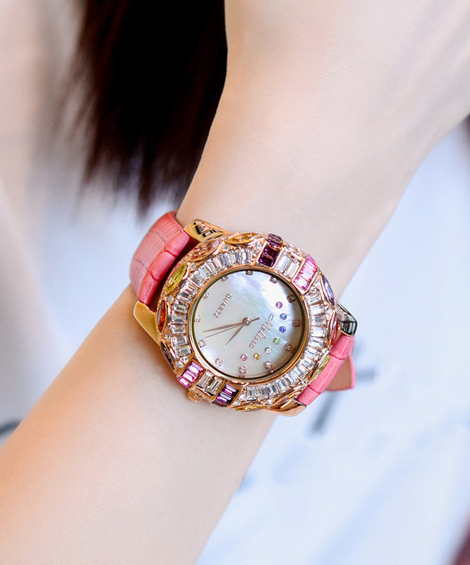 Novelty Red Genuine Leather Zircon Waterproof Watch