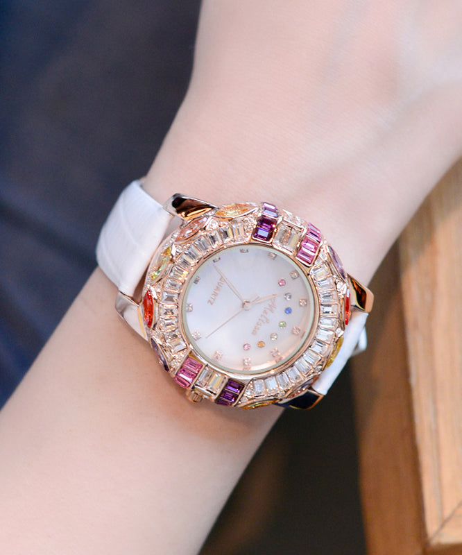Novelty Red Genuine Leather Zircon Waterproof Watch