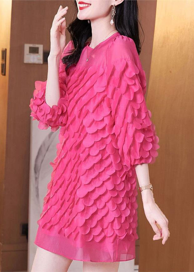 Novelty Rose O-Neck Chiffon Mid Dresses Bracelet Sleeve