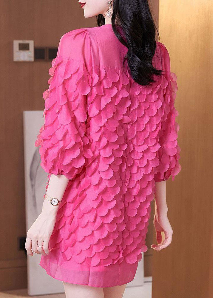 Novelty Rose O-Neck Chiffon Mid Dresses Bracelet Sleeve