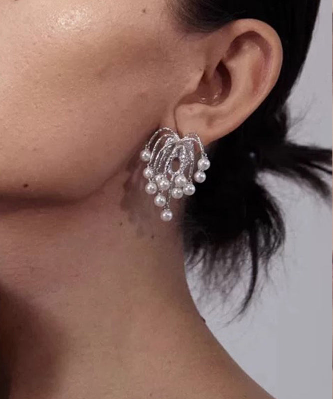 Novelty Silk Copper Pearl Fireworks Hoop Earrings