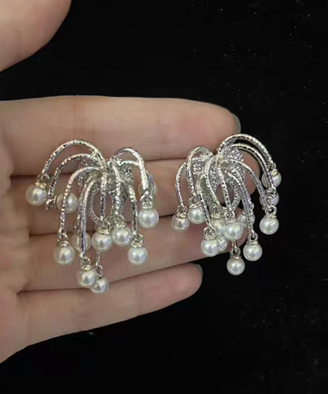 Novelty Silk Copper Pearl Fireworks Hoop Earrings