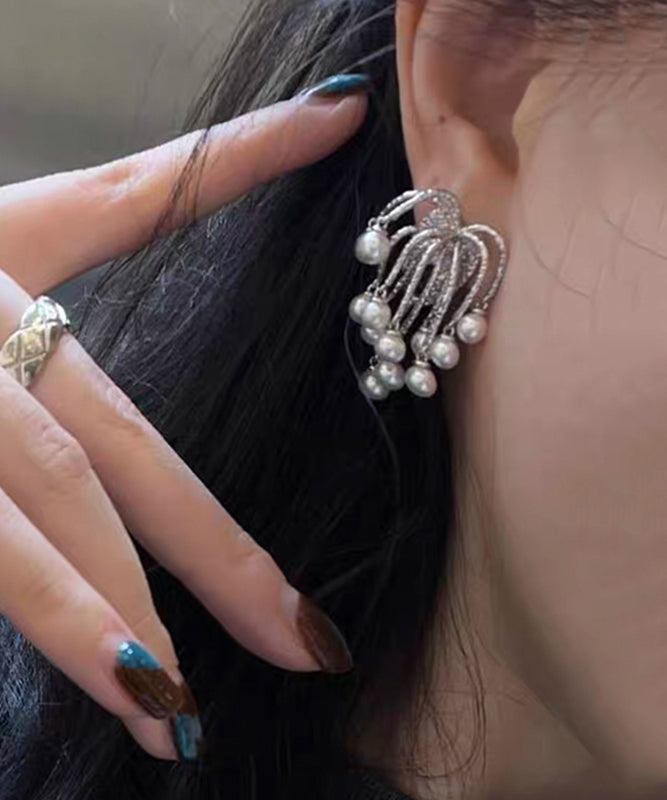 Novelty Silk Copper Pearl Fireworks Hoop Earrings