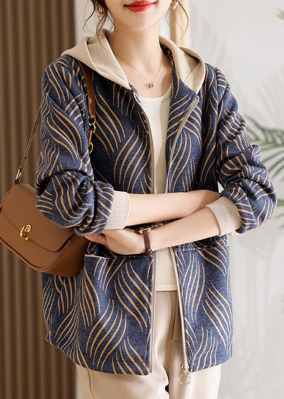 Novelty Yellow Zippered Striped Hoodie Coat Fall