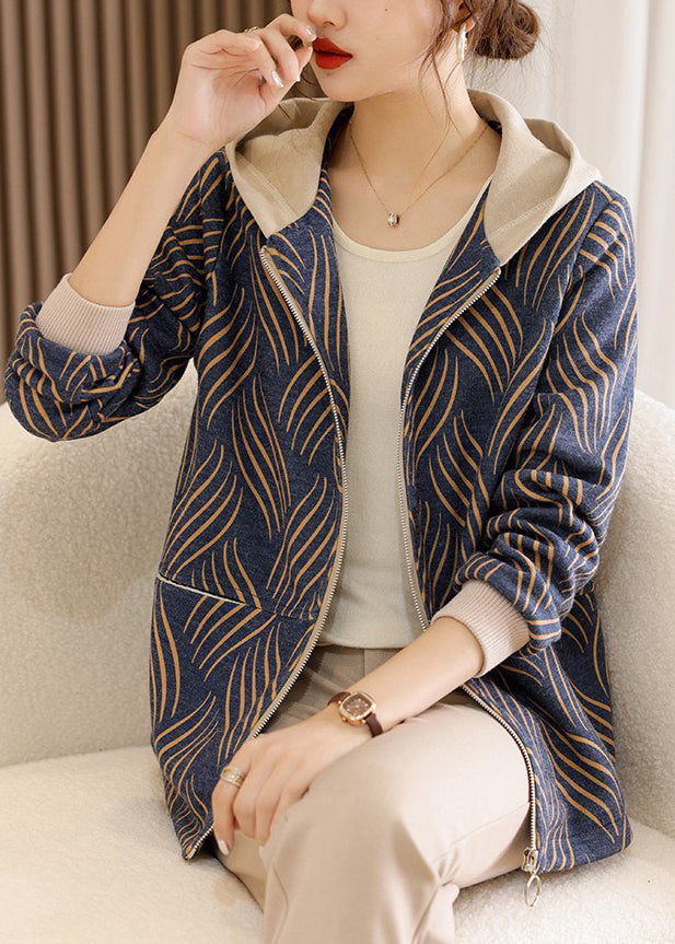 Novelty Yellow Zippered Striped Hoodie Coat Fall