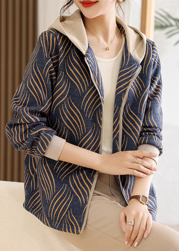 Novelty Yellow Zippered Striped Hoodie Coat Fall