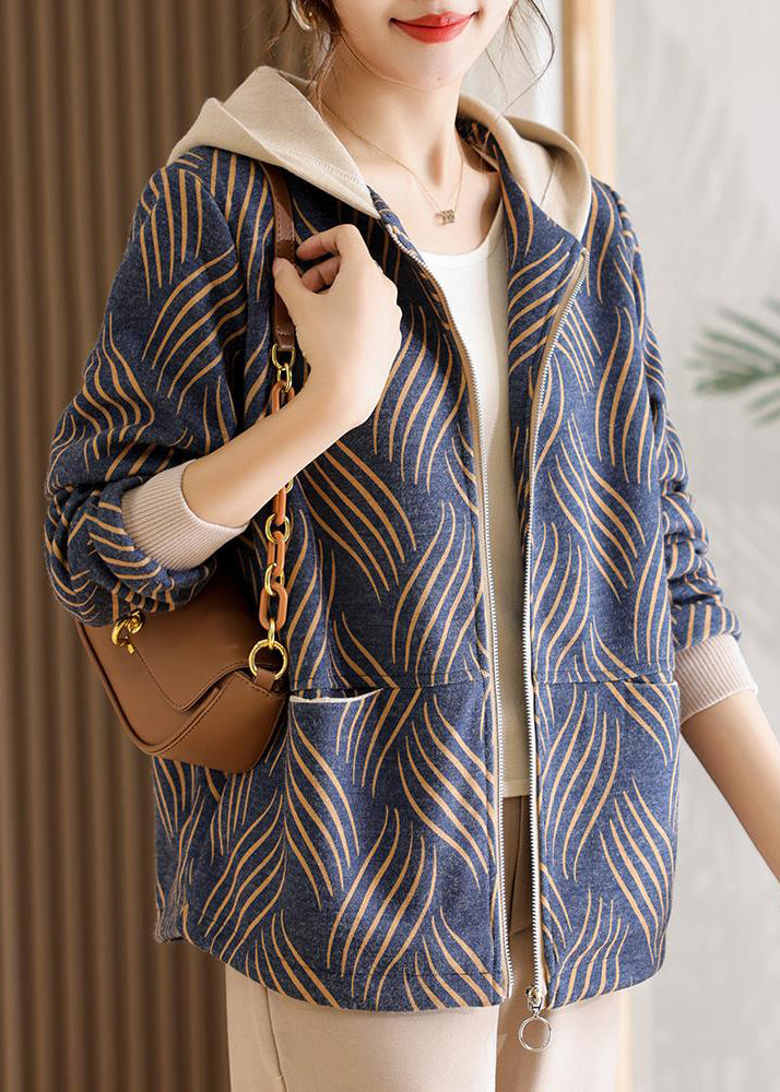 Novelty Yellow Zippered Striped Hoodie Coat Fall