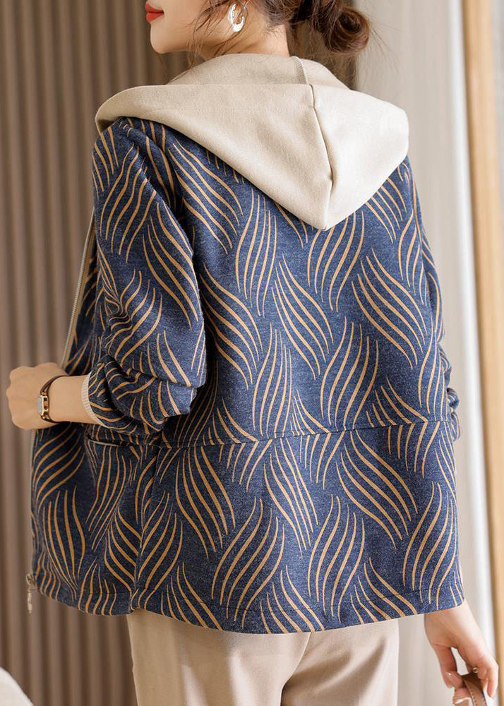 Novelty Yellow Zippered Striped Hoodie Coat Fall