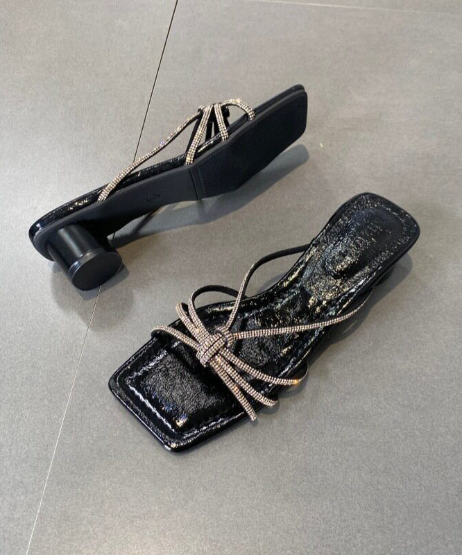 Nude Zircon Faux Leather Splicing Slide Sandals Peep Toe