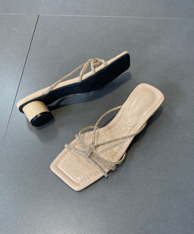 Nude Zircon Faux Leather Splicing Slide Sandals Peep Toe