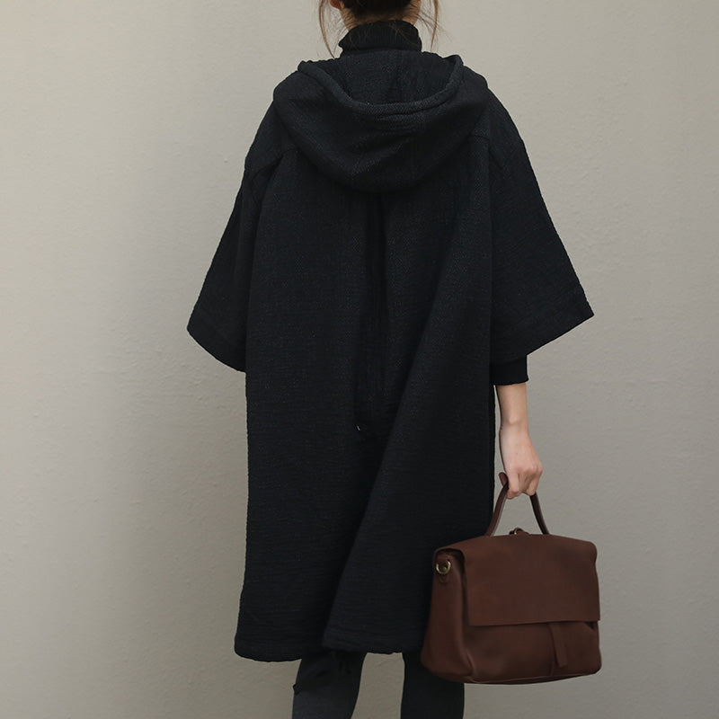 Black Hoodie Loose Cloak Dresses Women Clothes