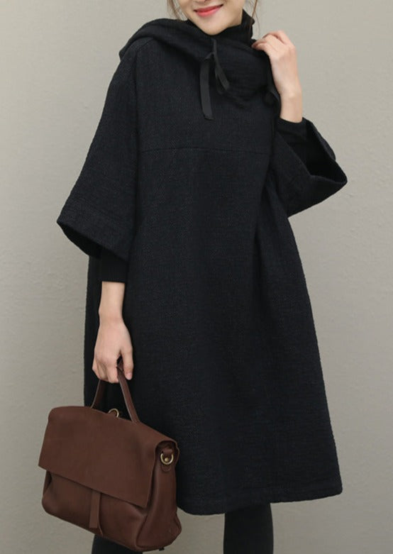 Black Hoodie Loose Cloak Dresses Women Clothes