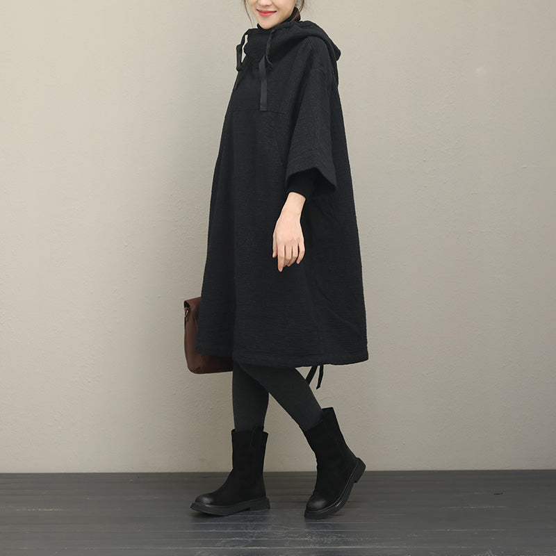 Black Hoodie Loose Cloak Dresses Women Clothes