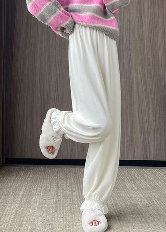 Oatmeal Elastic Waist Solid Color Beam Pants