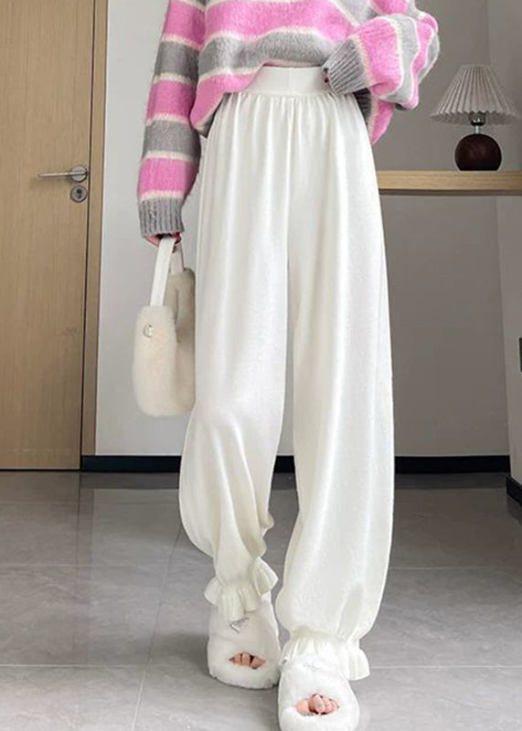 Oatmeal Elastic Waist Solid Color Beam Pants