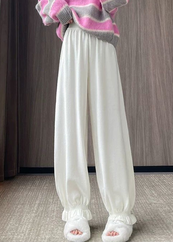 Oatmeal Elastic Waist Solid Color Beam Pants