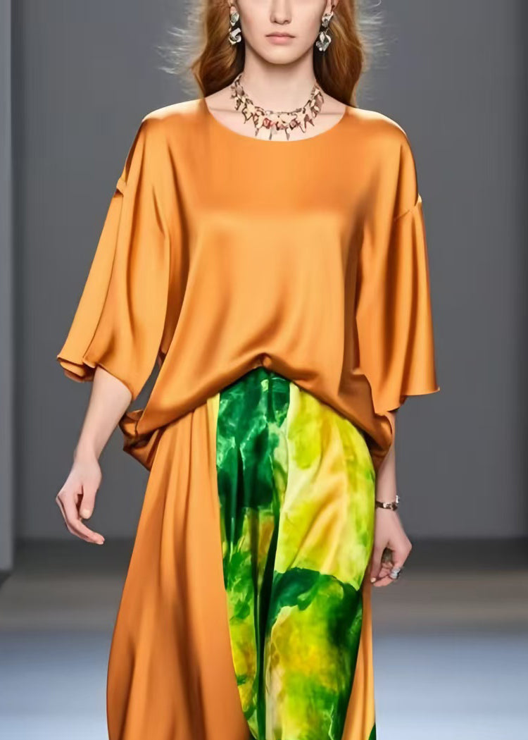 Orange Patchwork Draping Silk Holiday Dresses Bracelet Sleeve