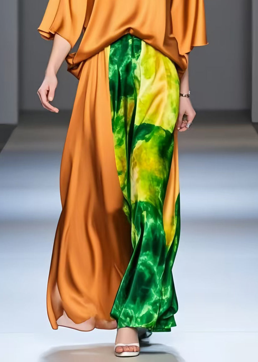 Orange Patchwork Draping Silk Holiday Dresses Bracelet Sleeve