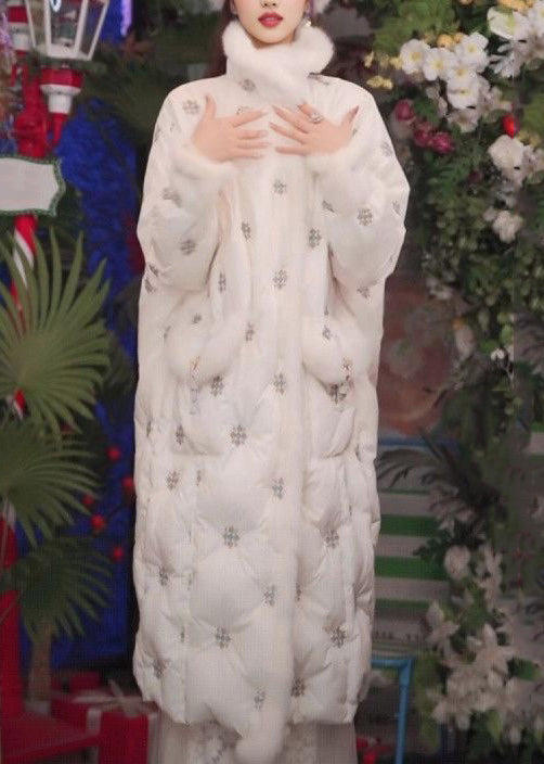 Orange Pockets Rabbit Hair Patchwork Cotton Filled Parkas Embroidered