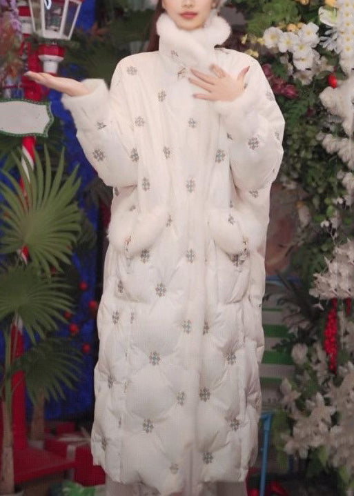 Orange Pockets Rabbit Hair Patchwork Cotton Filled Parkas Embroidered