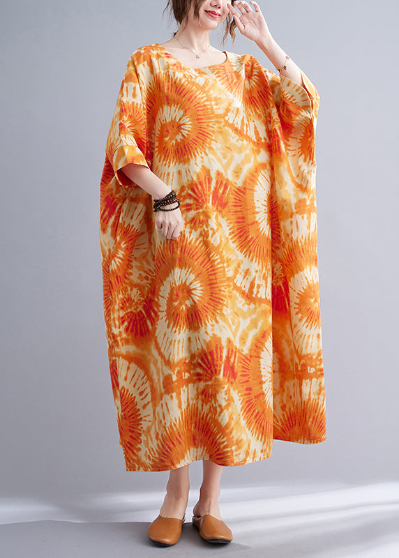 Orange Vacation Maxi Dresses Batwing Sleeve