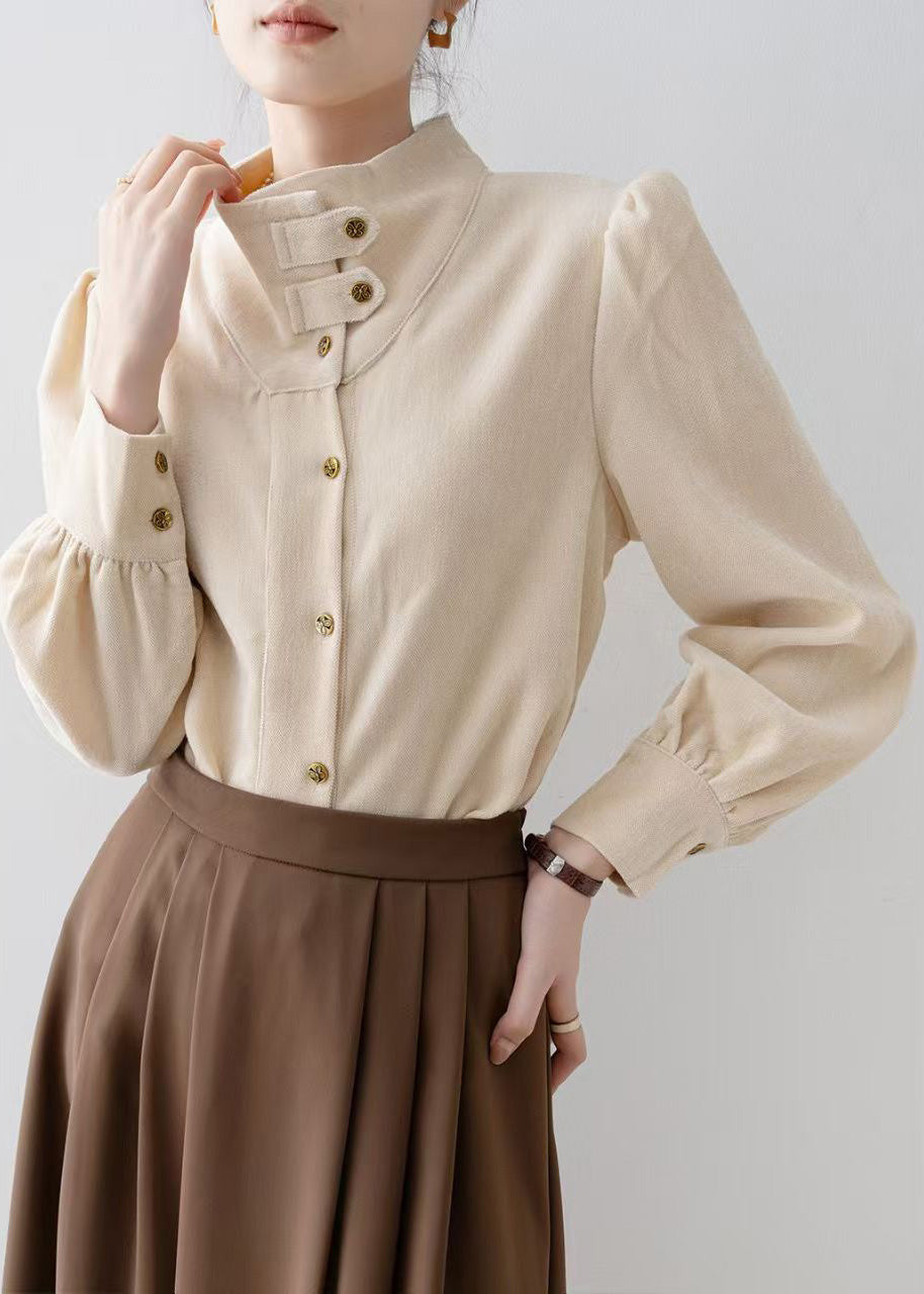 Organic Apricot Stand Collar Velour Shirt Top Spring