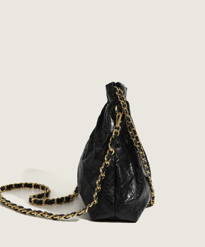 Organic Black Faux Leather Chain Linked Bucket Bag