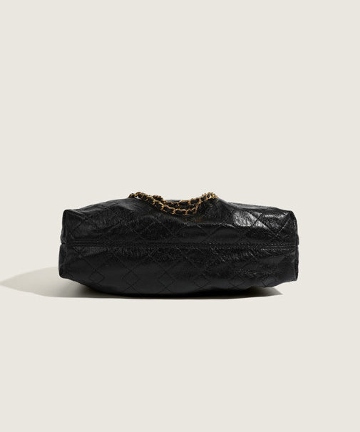 Organic Black Faux Leather Chain Linked Bucket Bag