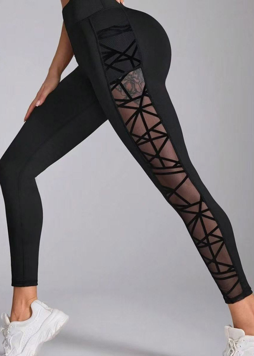 Organic Black High Waist Mesh Panel Leggings Capri
