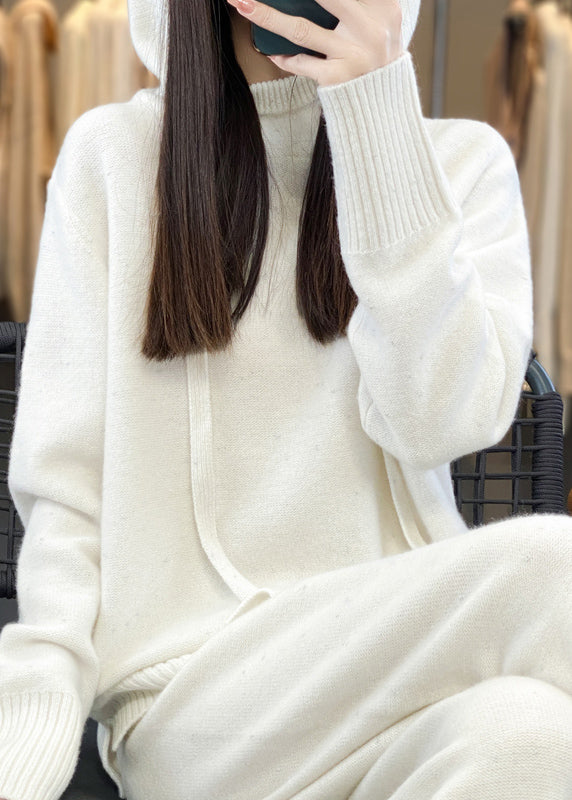 Organic Black Hooded Sweaters And Pants Woolen Two Pieces Set Fall - Omychic